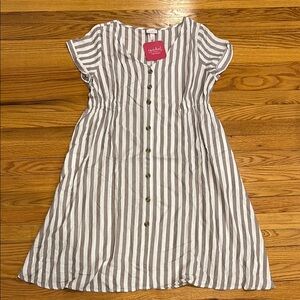 Isabel Maternity Striped Short Sleeve Button Down Dress